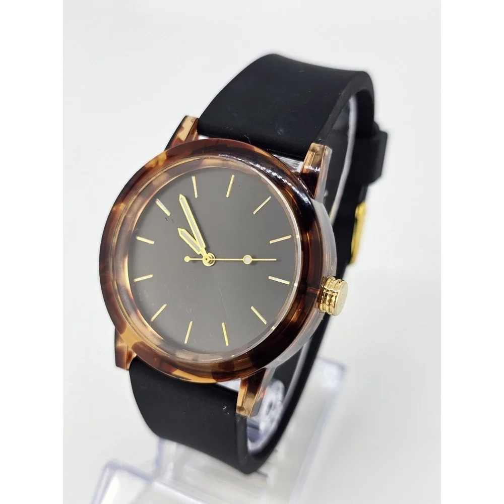 Women's Minimalist Watch‎ 41MM Black Dial Black Plastic Bands NEW Battery